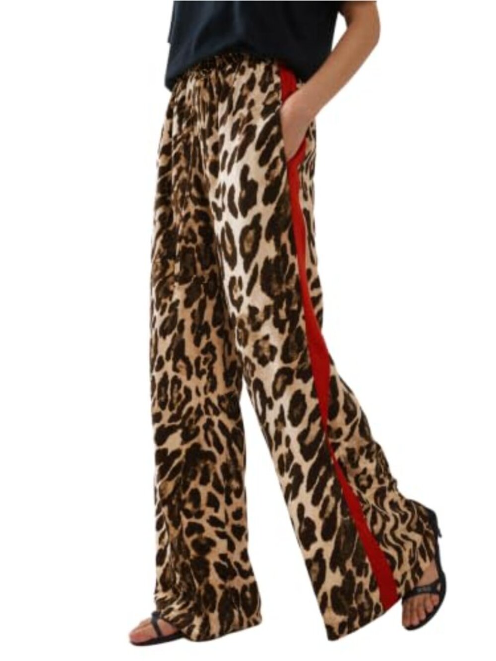 Women's Wide Leg Palazzo Pants Drawstring Leopard Print with Pockets
